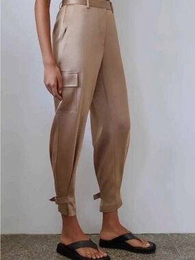 Babaton Beige Cargo Track Pants with Ankle Tabs (few minimal iron stains)